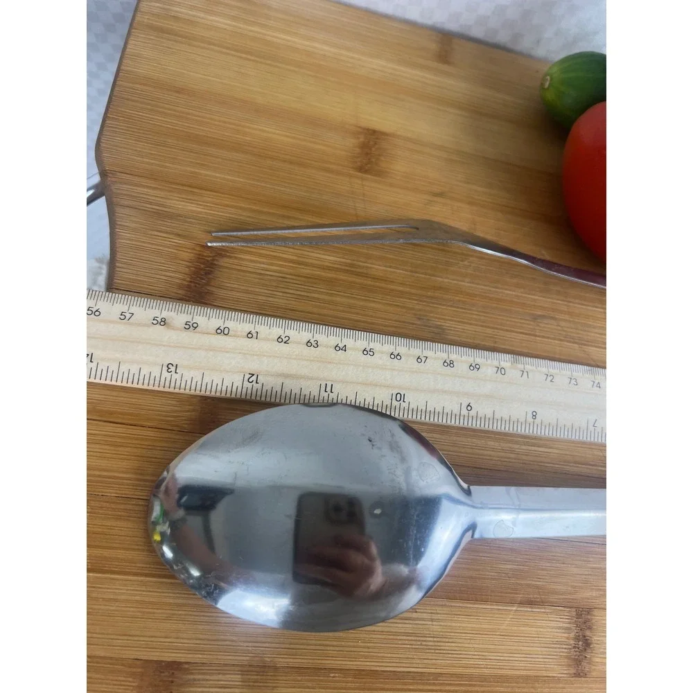 Stainless Steel Serving Set Large Spoon and‎ Meat Fork Black Ergonomic Handles